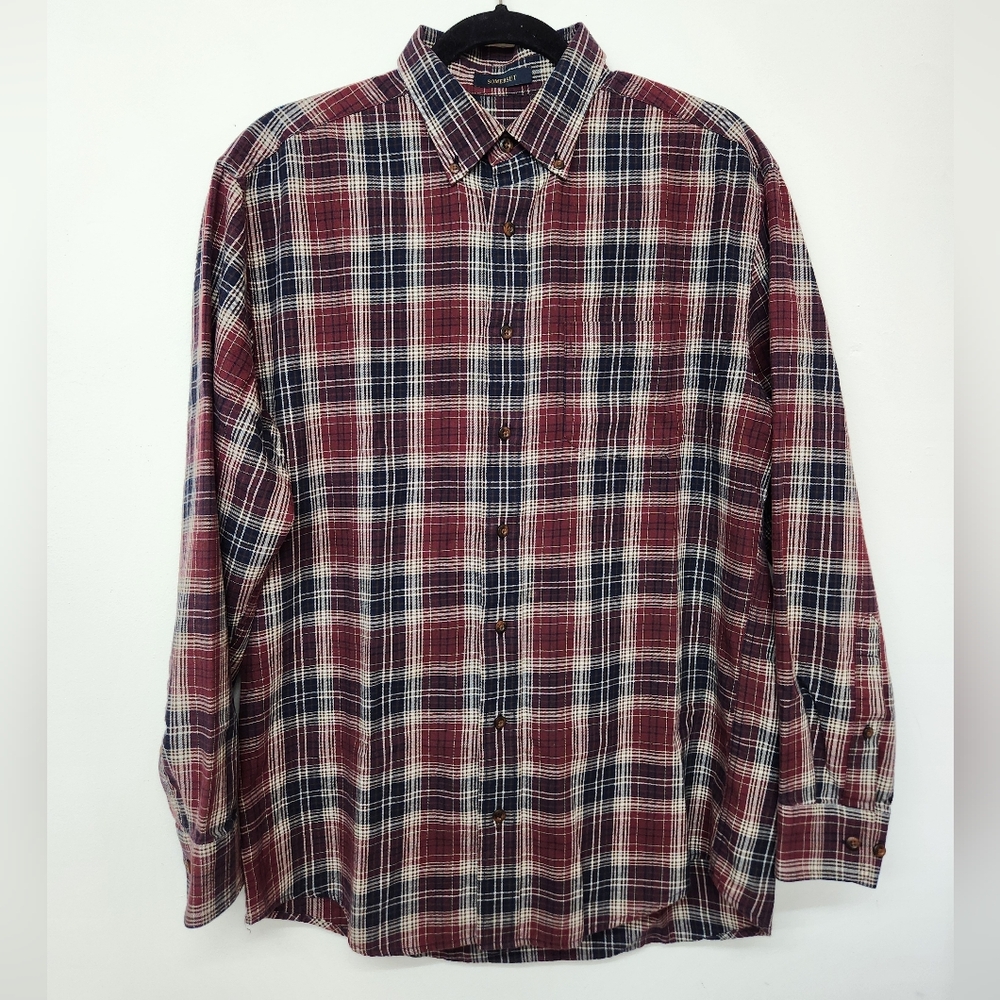 Pendleton Somerset Red and Blue Plaid Long Sleeve Shirt Mens Medium Holiday